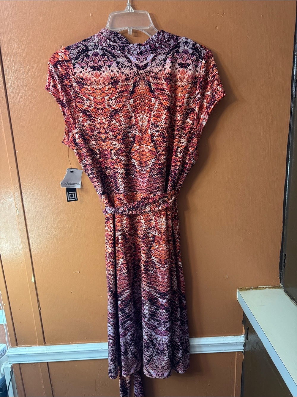 Liz Claiborne Pink and Orange Printed Midi Wrap Dress with V-Neck - Picture 5 of 12
